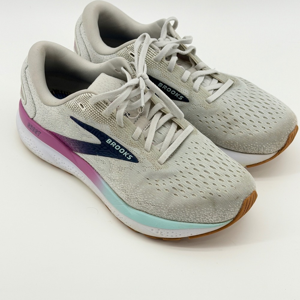 Brooks Ghost 16 Womens Running Shoes Gray Purple Teal Wide D 1204071D175 Size 9